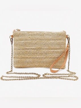 Straw Crossbody Clutch w/ Gold Chain, Summer Beach Purse | Wristlet,Shoulder Bag